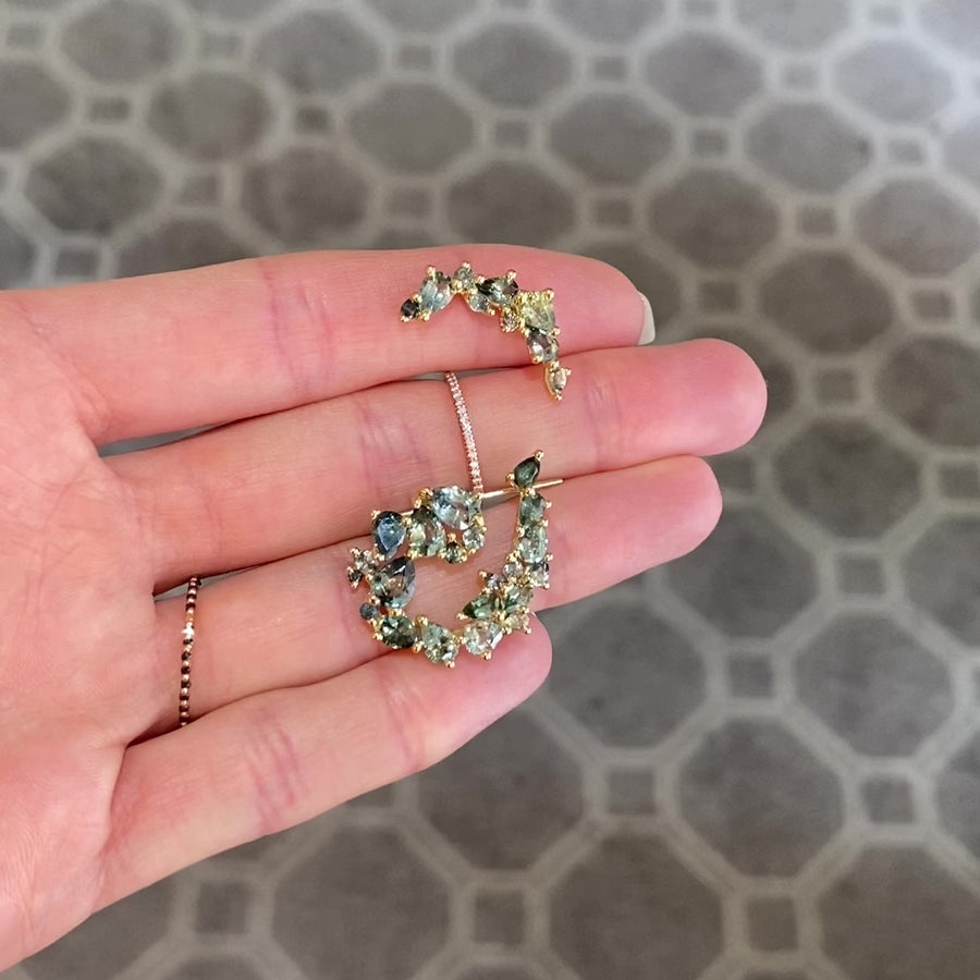 Teal Sapphire Helix Curved Contour Earring