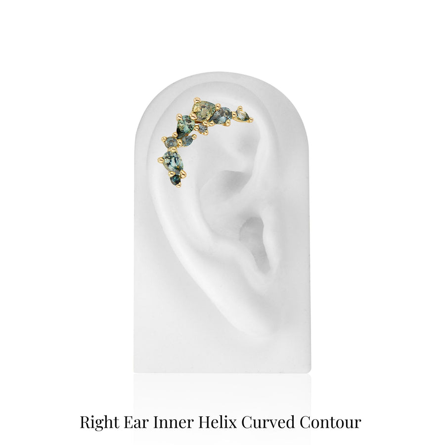 Teal Sapphire Helix Curved Contour Earring