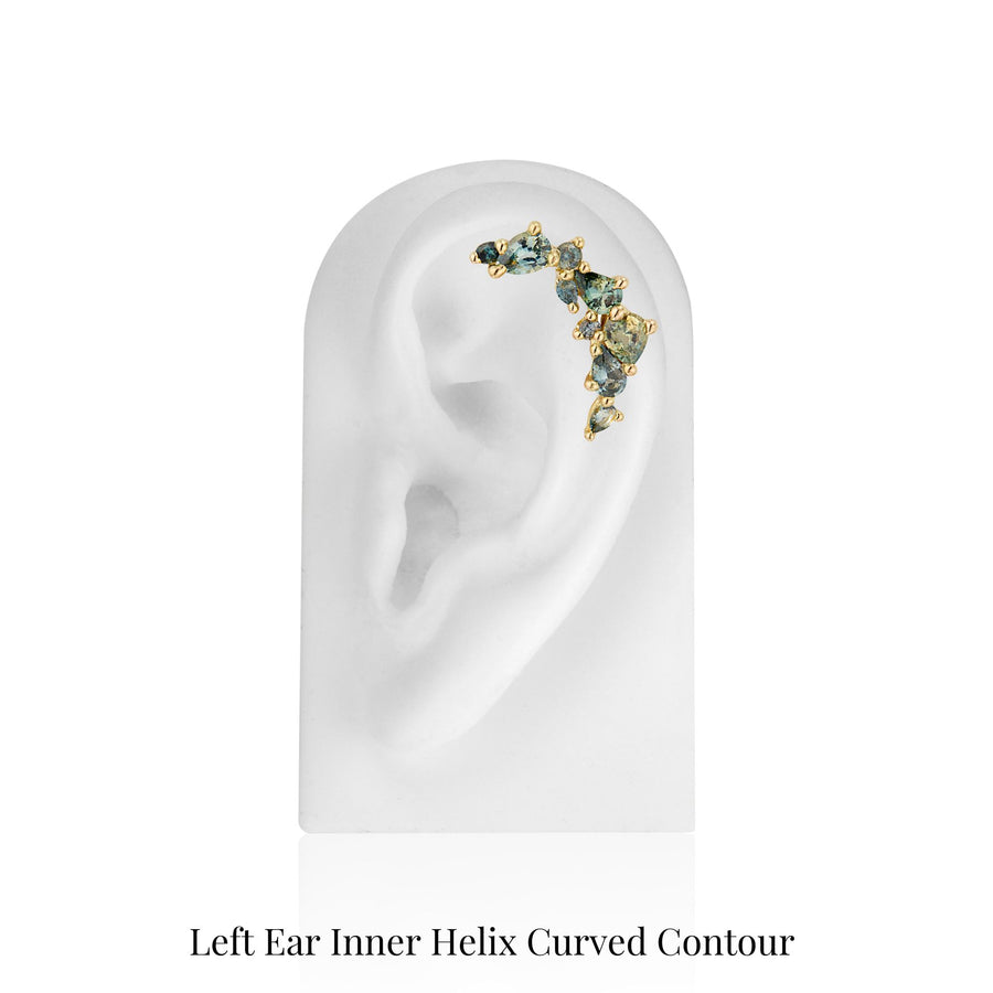 Teal Sapphire Helix Curved Contour Earring