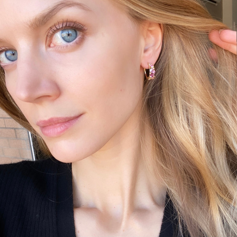 Pink Sapphire Rebel-Set Hoops