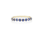 Royal Blue Sapphires cast not set in to 18kt Gold in model turned jeweler Jayne Moore's signature rebel set style using recycled refined golds and sustainable responsibly sourced stones, handmade in NYC 