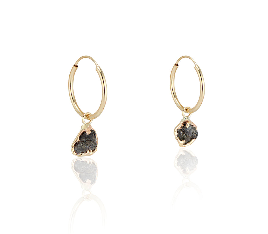 Raw Black Diamond Nugget Earrings