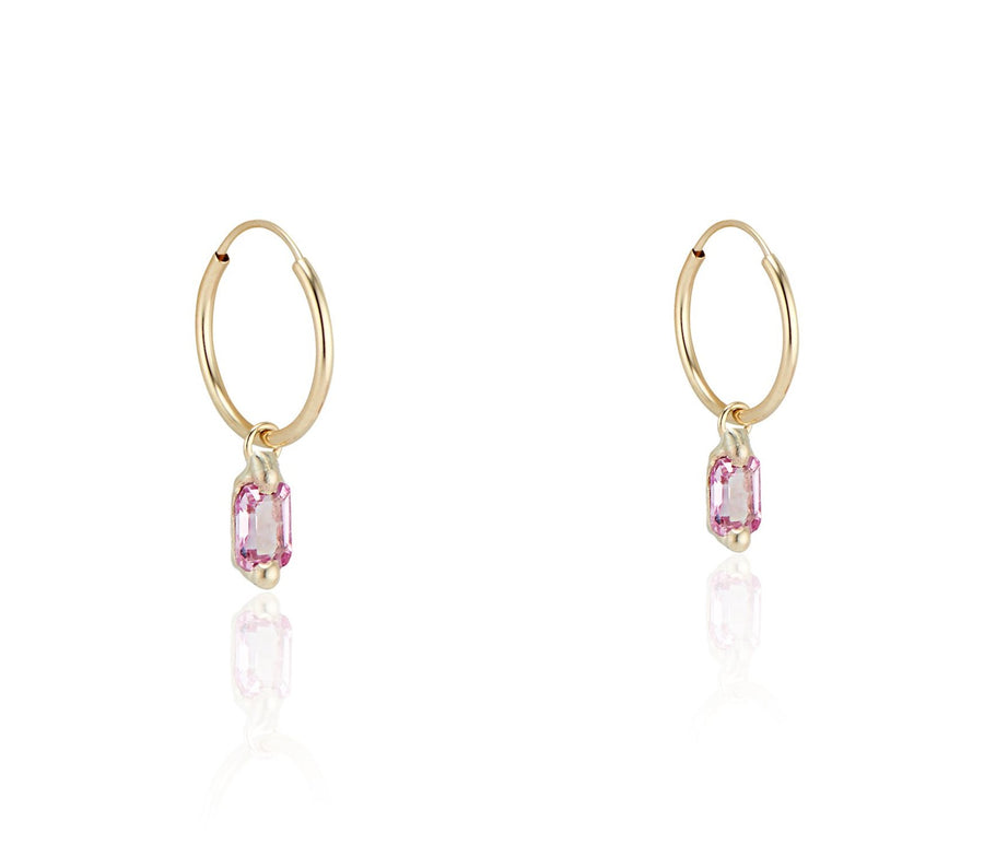 Pink Sapphire Emerald Cut Hoop Earrings