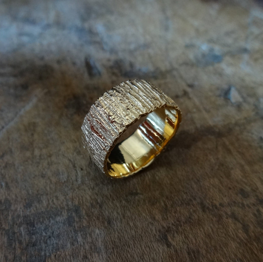 Bold unique bark textured wedding band, Contemporary ring Unisex wedding band, Bark Ring TERNYC texture NYC designer jewelry mens rings bold rings TERMEN 18kt gold  made in NYC 