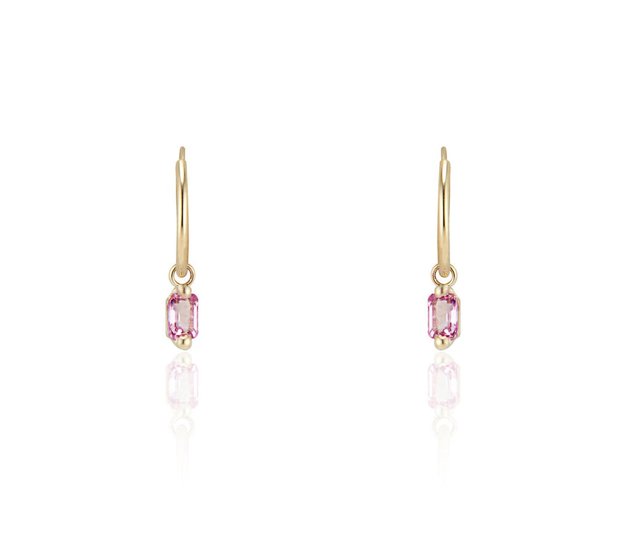 Pink Sapphire Emerald Cut Hoop Earrings