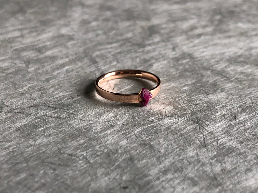 raw ruby cast not set in recycled rose gold rebel set castnotset cast in place raw ruby ring rough rubies one of a kind stand out rings hand made in nyc by jayne more model writer jeweler