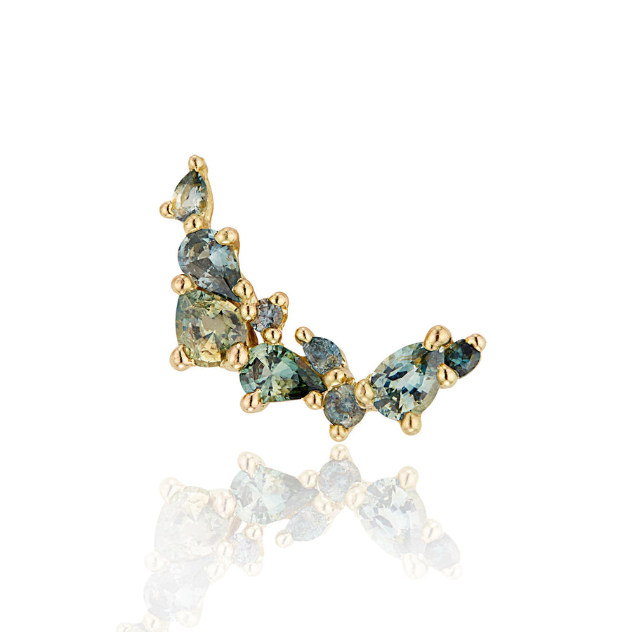 Teal Sapphire Helix Curved Contour Earring