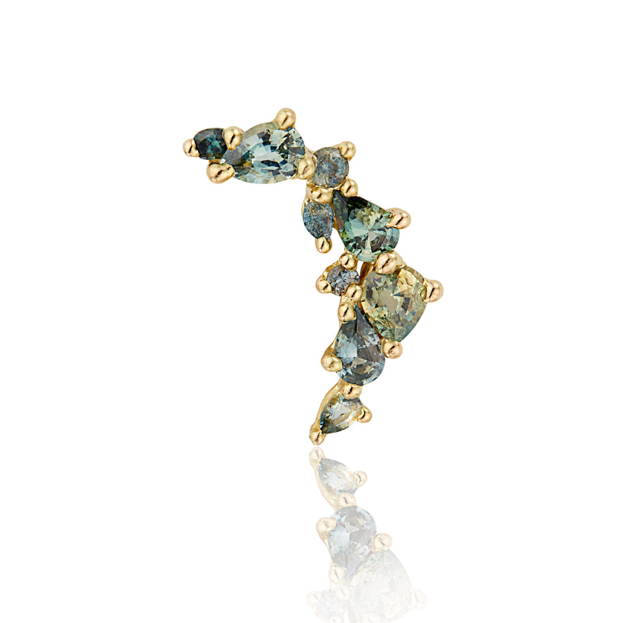 Teal Sapphire Helix Curved Contour Earring