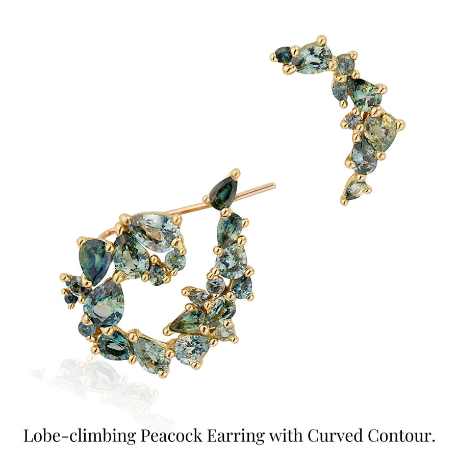 Teal Sapphire Helix Curved Contour Earring